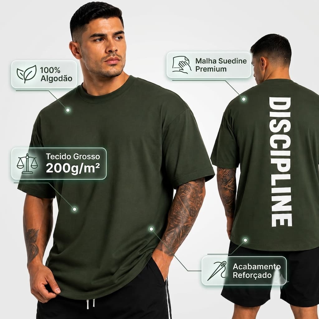 Camiseta Oversized Premium 200g Discipline Treino Academia Unissex Casual