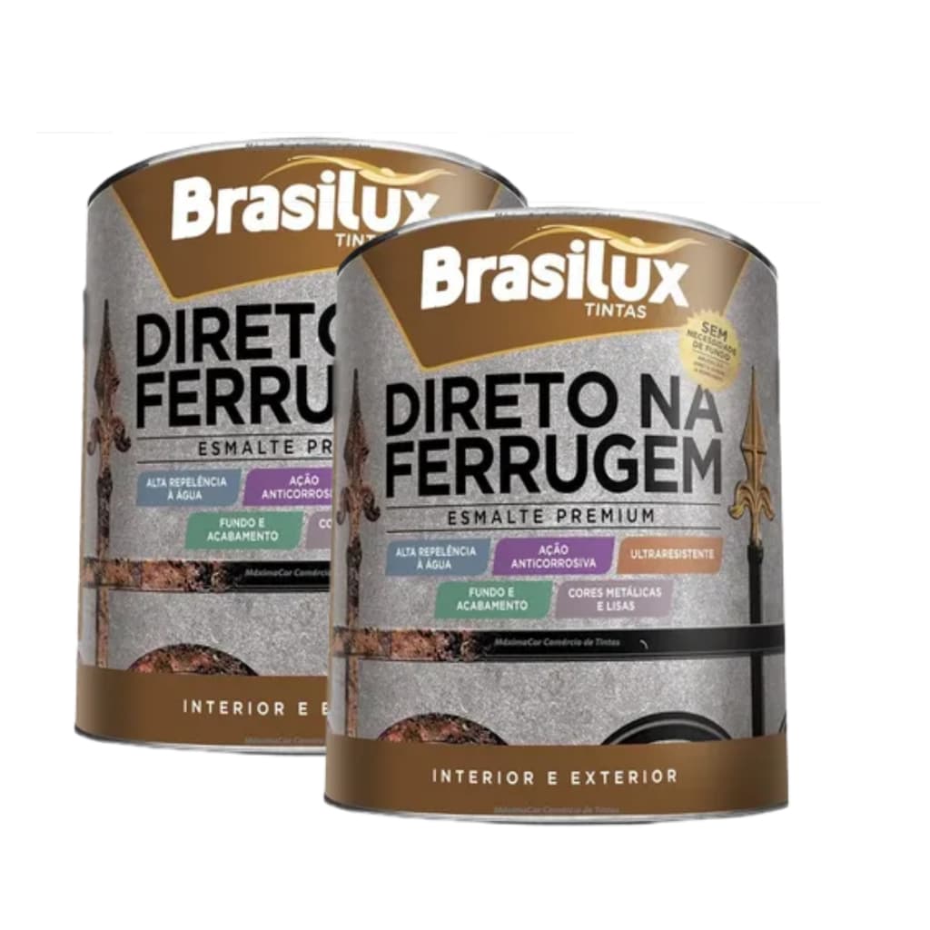 Kit 2 Tintas Direto na Ferrugem Brasilux Esmalte Premium 900ML Anticorrosivo Interior e Exterior