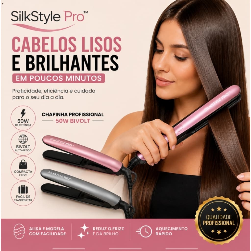 Chapinha Para Cabelo Profissional SilkStyle Pro™ 50W Bivolt Compacta Aquecimento Rápido Alisadora Portátil Cor Sortida