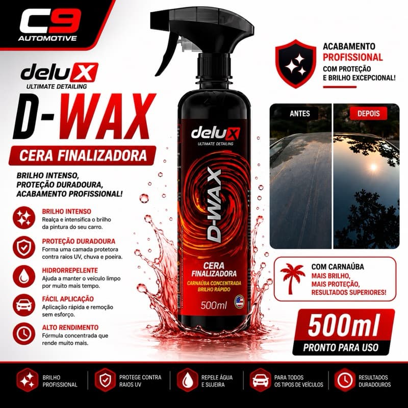 Cera Automotiva Hidrorepelente Carnaúba D-Wax Delux 500ml Brilho e Proteção da Pintura