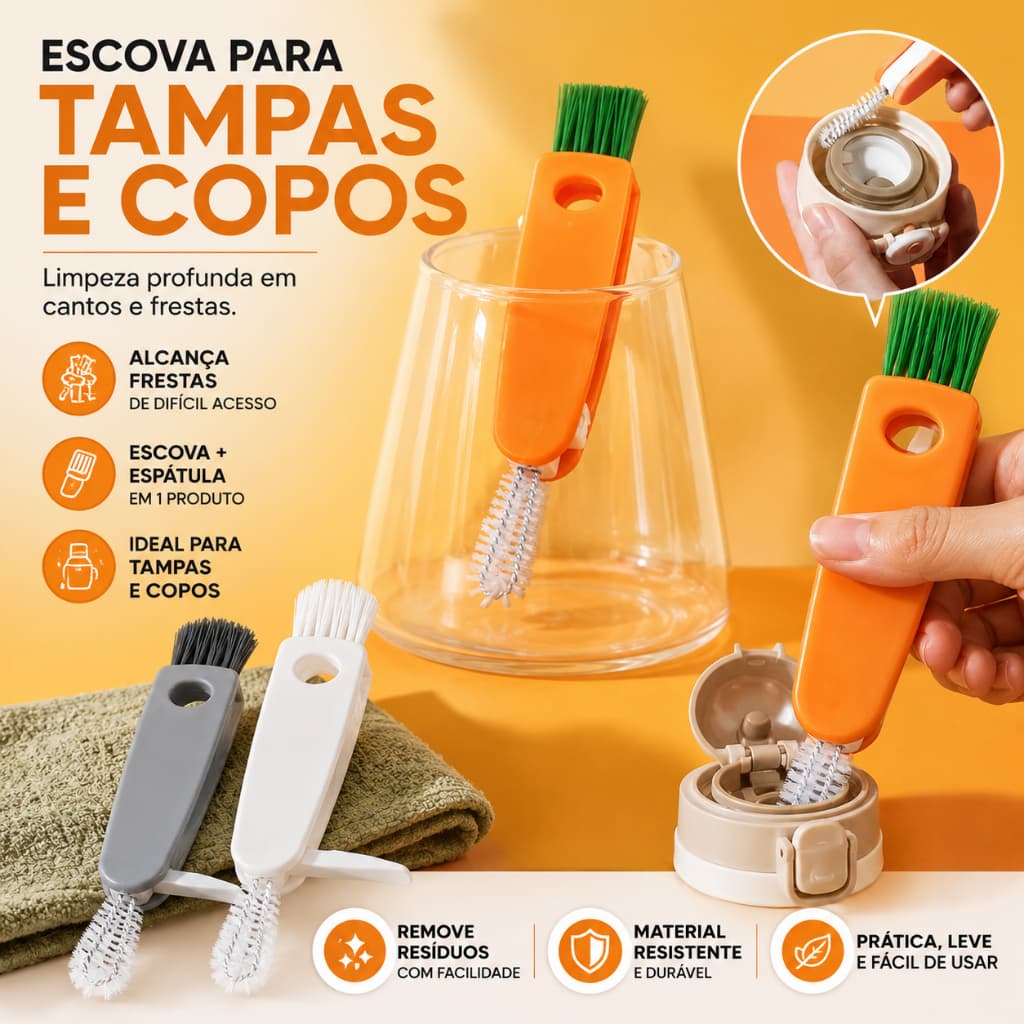 Escova 3 Em 1 Limpeza Garrafa Térmica Tampa Squeeze Copo Mamadeira Multiuso