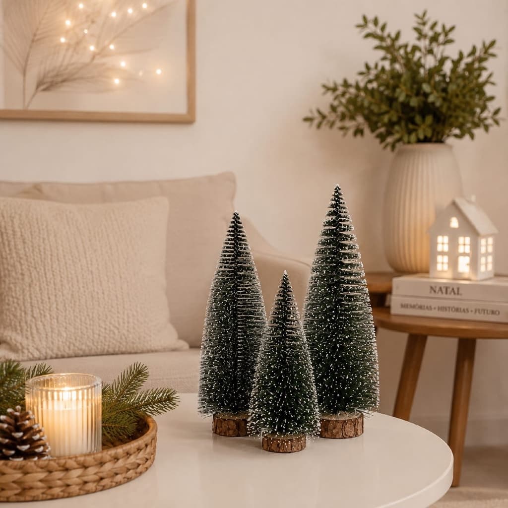 Kit Árvore De Natal Pinheiro Nevado Decoração Natal Enfeite Natalino Base De Madeira