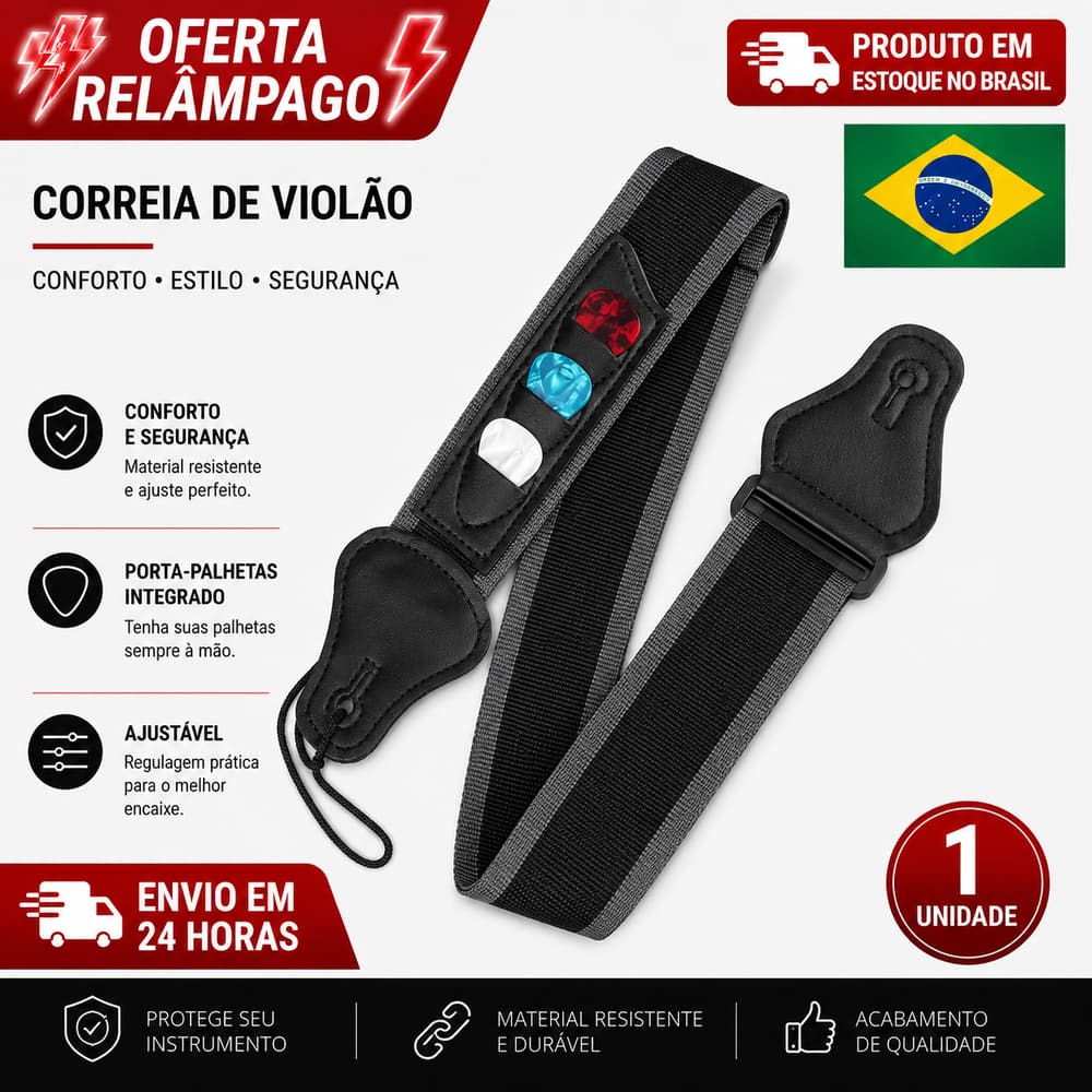 Correia Alça Ajustável para Violão Guitarra e Baixo – Confortável e Resistente