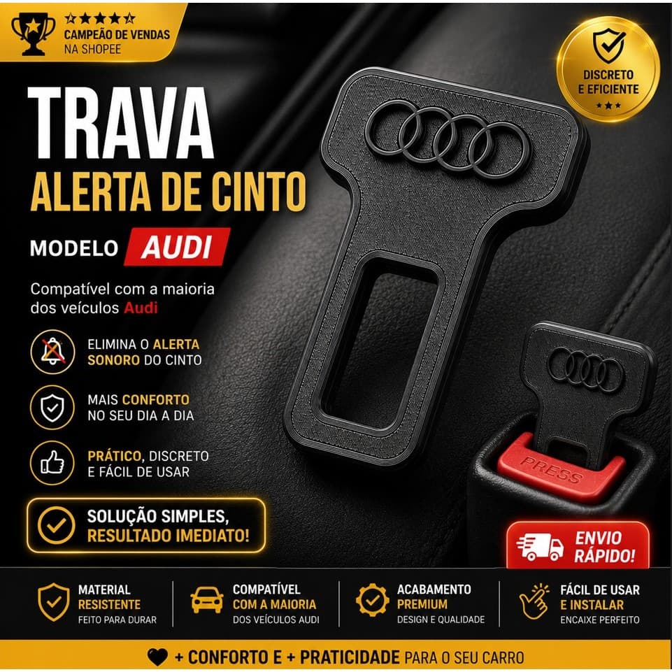 Par Lingueta Fivela Cinto Trava Beep Preta para automóveis - Compatível várias marcas