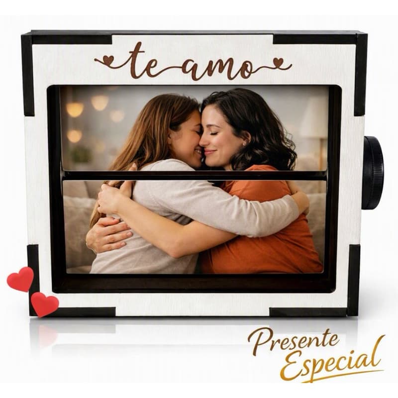 Caixa Porta Retrato Giratório MDF Personalizado Com Foto Te Amo Presente De Casal Namorados
