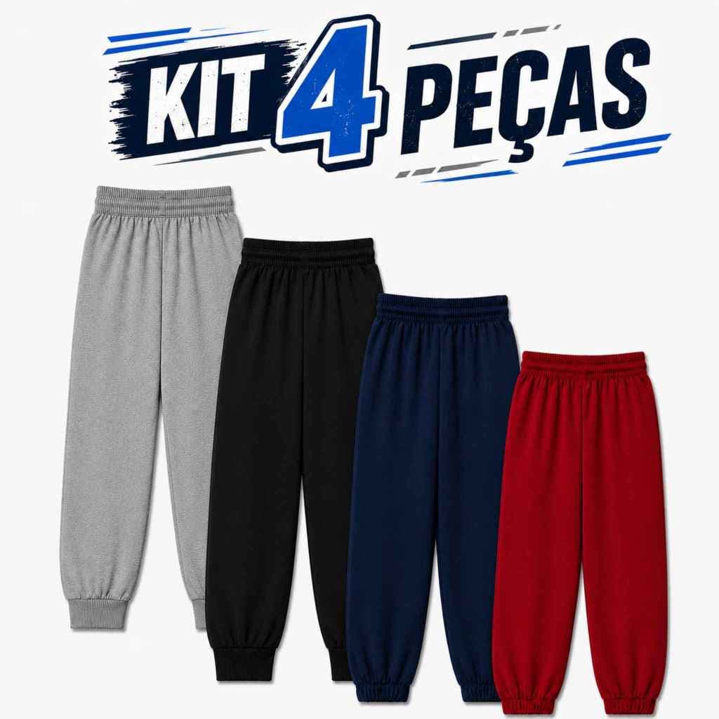 Kit Sortido 4 Calças Moletom Infatil Peluciada Masculina/Menino Elastico Na Cintura Quentinha Inverno