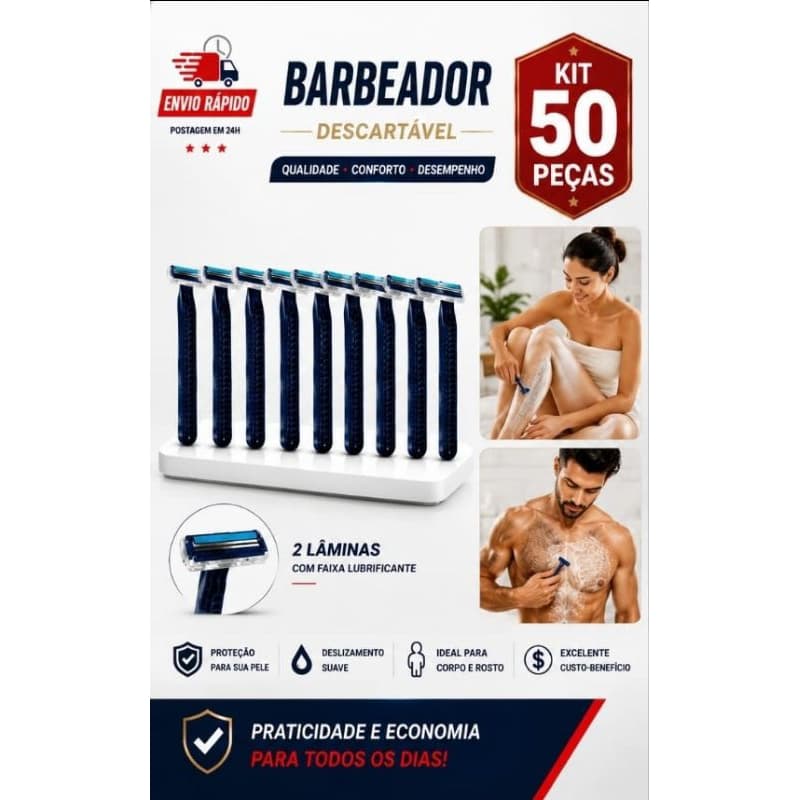 Kit Cartela Barbeador para Depilar Barbear  50 Peças Prestobarba Descartável Com 2 Lâminas