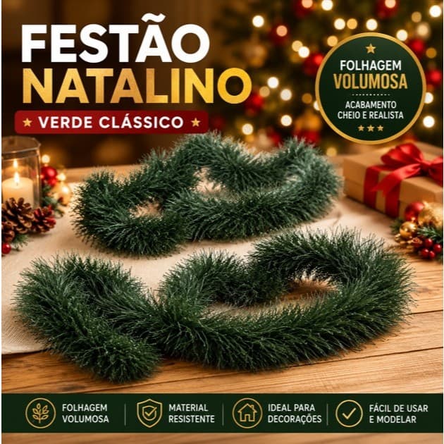 Kit 3/5/10 Festão Verde Escuro 2M Enfeite Decoração Árvore De Natal Sacada Varanda Apartamento Casa