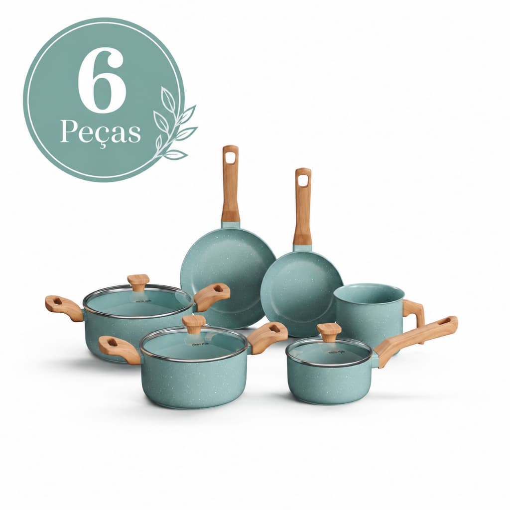 Conjunto de Panelas Mimo Style Pratic Cook Green 6 Peças Antiaderente com Revestimento Cerâmico