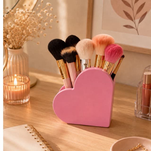 Organizador De Mesa Coração & Porta Pincel - Design Compacto e Moderno para Uso Diário Formato de Coração Rosa
