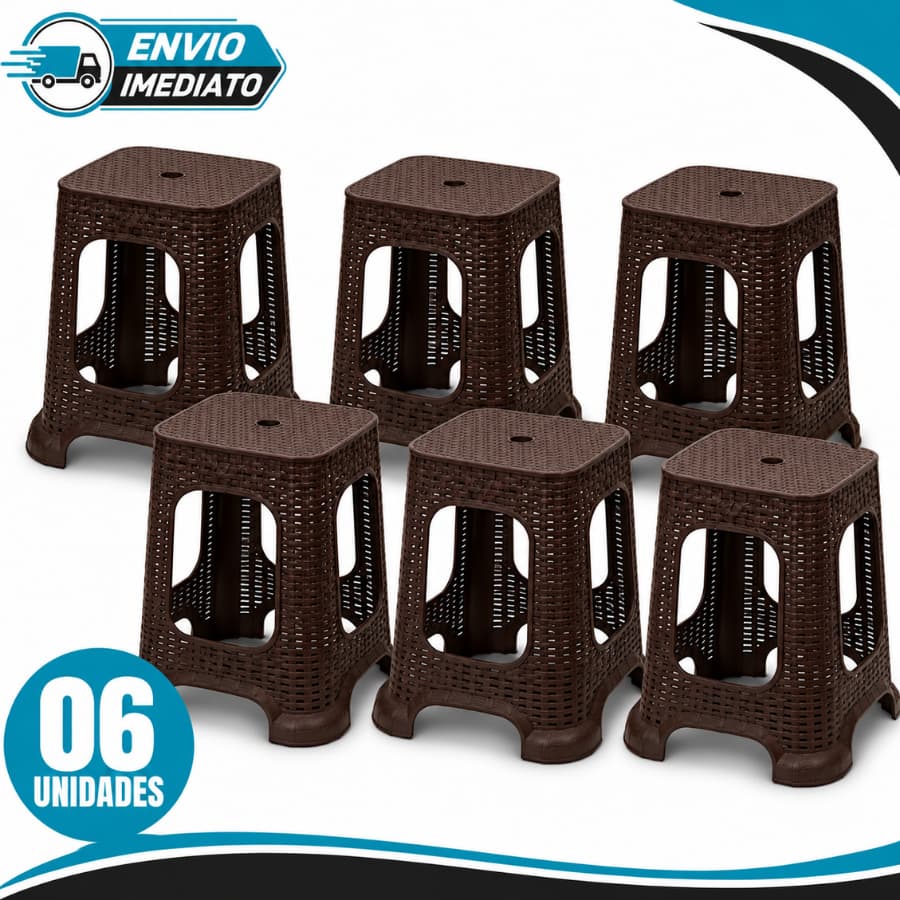 Kit 06 banquetas Rattan de Plástico Resistente Moderna Multiusos