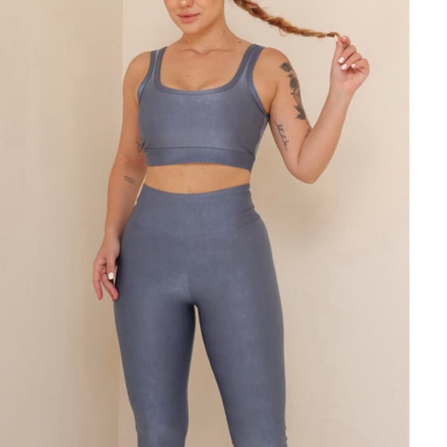 Conjunto Fitness Canelado Feminino | Top + Legging | Compressão Alta | Zero Transparência