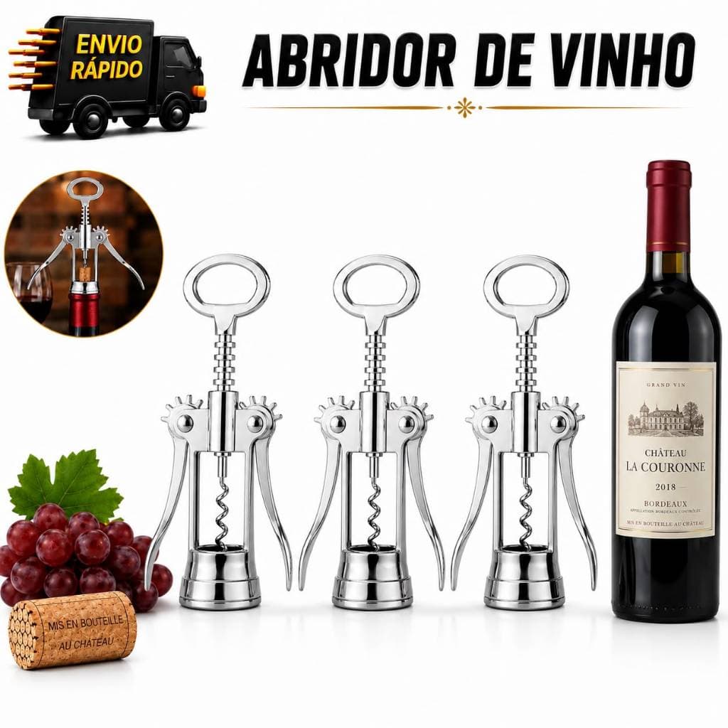 Abridor de Vinho Manual – abre garrafas, fácil de usar.