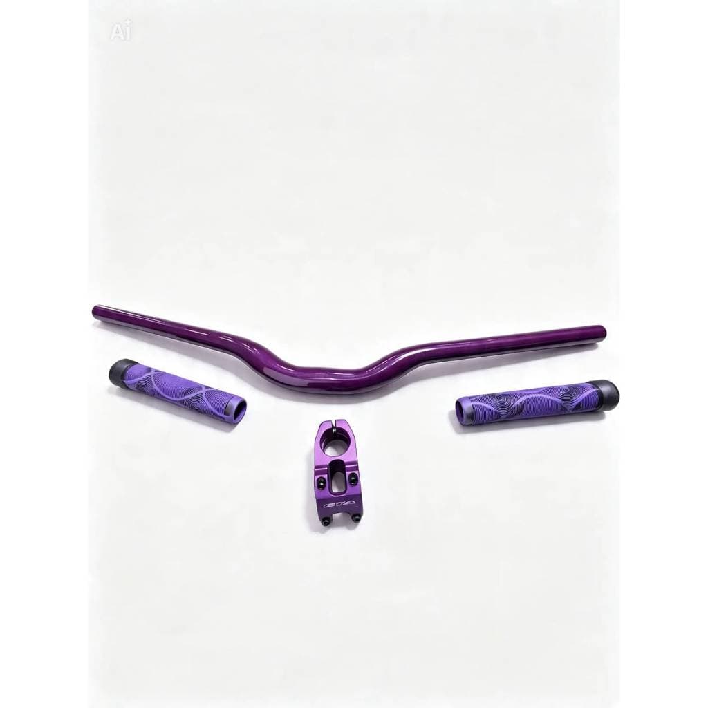 Kit Guidão Voador bike aco Tipo Kalin Grau 31.8mm 680mm + Suporte De Guidão Gta + Manopla Gta 165mm