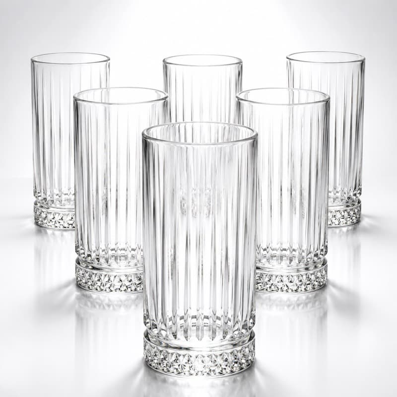 Jogo De Copos De Vidro 300ml 6 Peças Vértice Cristal Transparente Luxo Água Suco