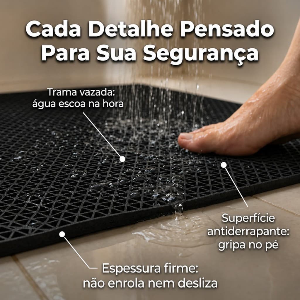 Tapete Antiderrapante Para Banheiro Box Piscina Sauna Área de Serviço Vestiário Lavanderia 100x120 Preto