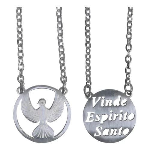 Escapulário Vinde Espírito Santo Aço Inox Unissex Pomba