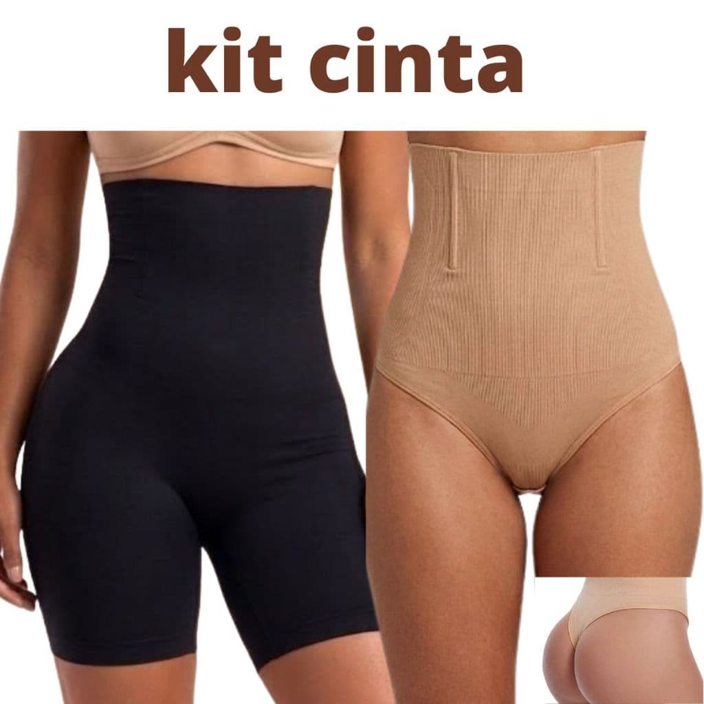kit cinta modeladora bermuda/calcinha de alta compressão com barbatanas que não enrola FIO DENTAL