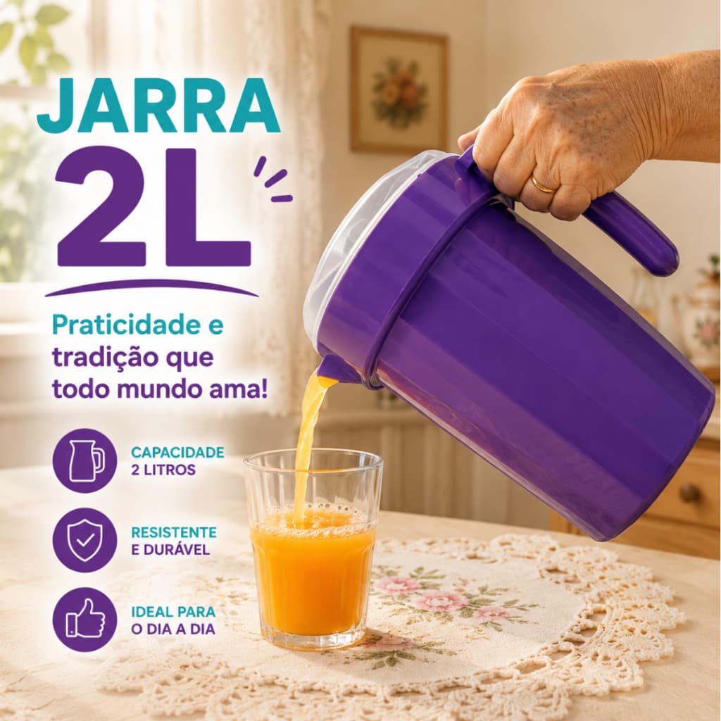 Jarra Plástica 2L com Tampa Transparente para Sucos Geladeira e Cozinha