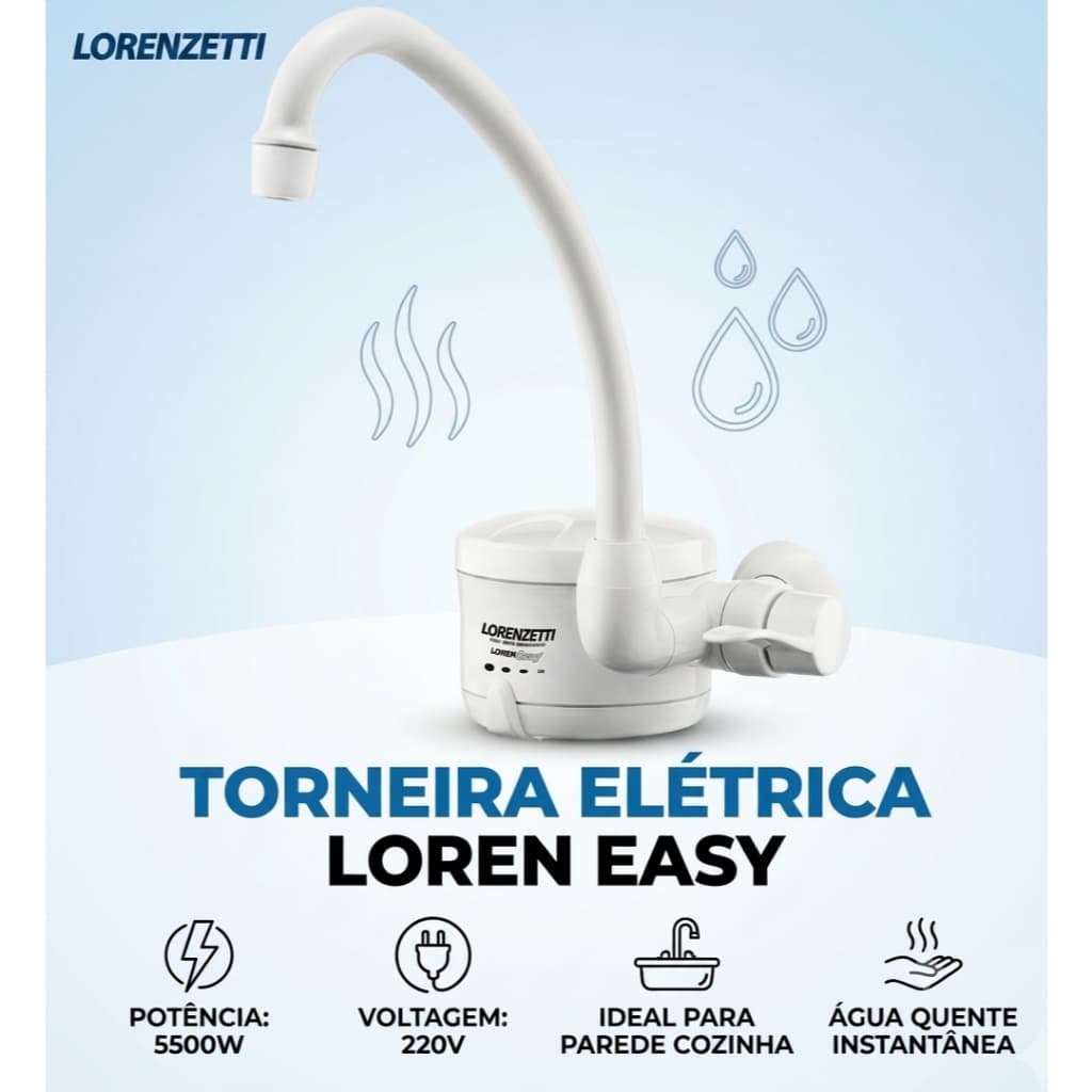 Torneira Elétrica Lorenzetti Loren Easy 5500W 220V Parede 4 temperaturas Cozinha