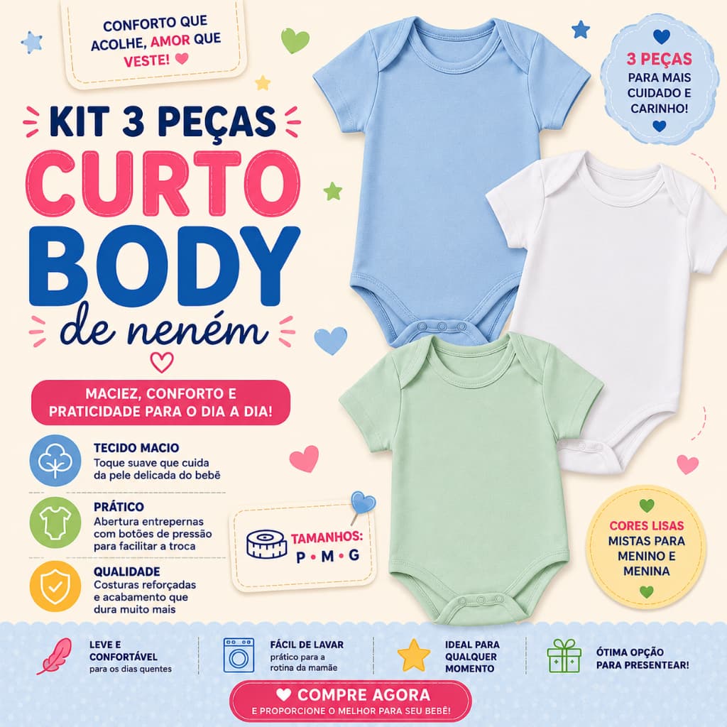 Kit de bory curto neném para o calor 3 body alegres e coloridos 3 peças bory manga curta.