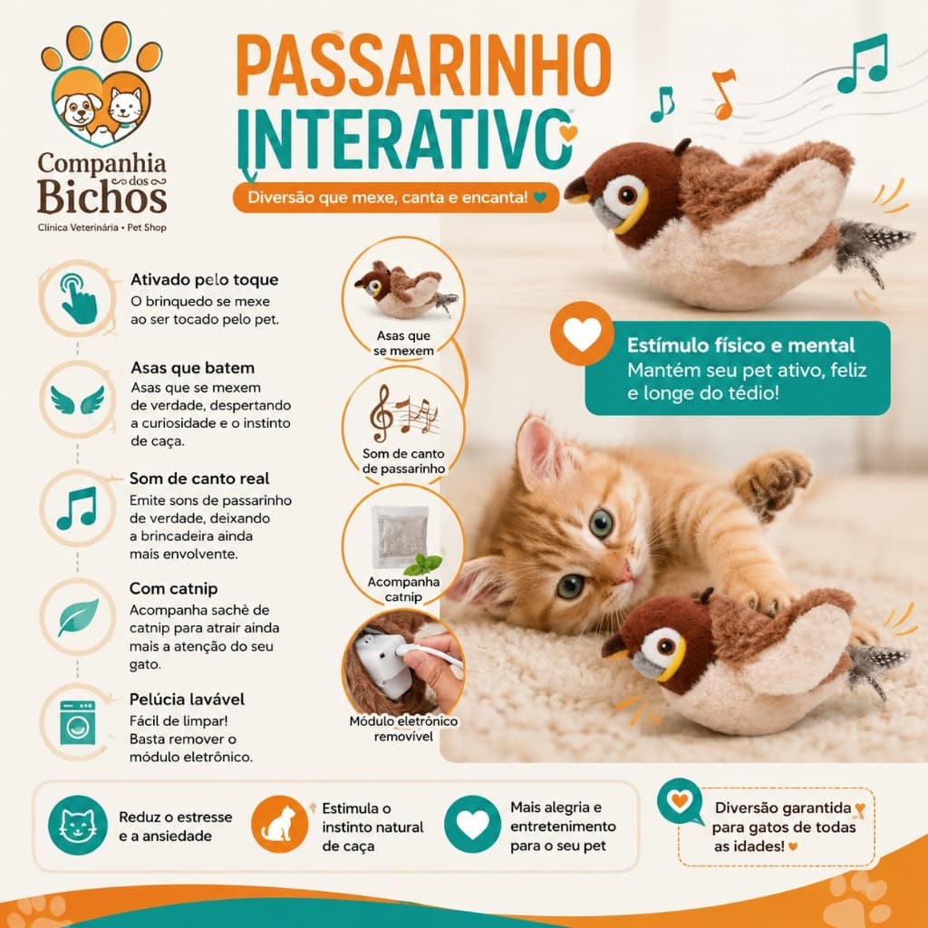 Brinquedos para gatos: pássaros elétricos de pelúcia, simulação de pardais, diversão automática e alívio do tédio