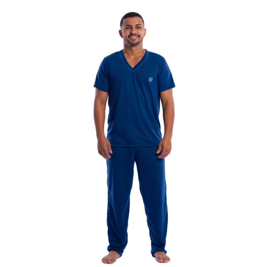 Pijama Masculino Adulto Meia Estação Inverno Malha Confortável Manga Curta e Calça Comprida Promoção