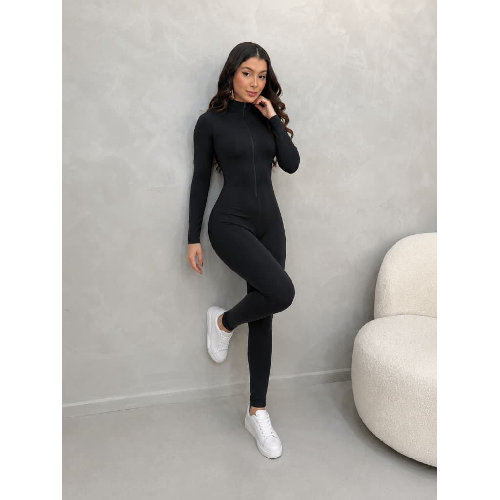 Macacão Feminino Suplex Premium Virginia Longo Com Ziper Frontal Balada Fitness Moda Gringa Blogueira