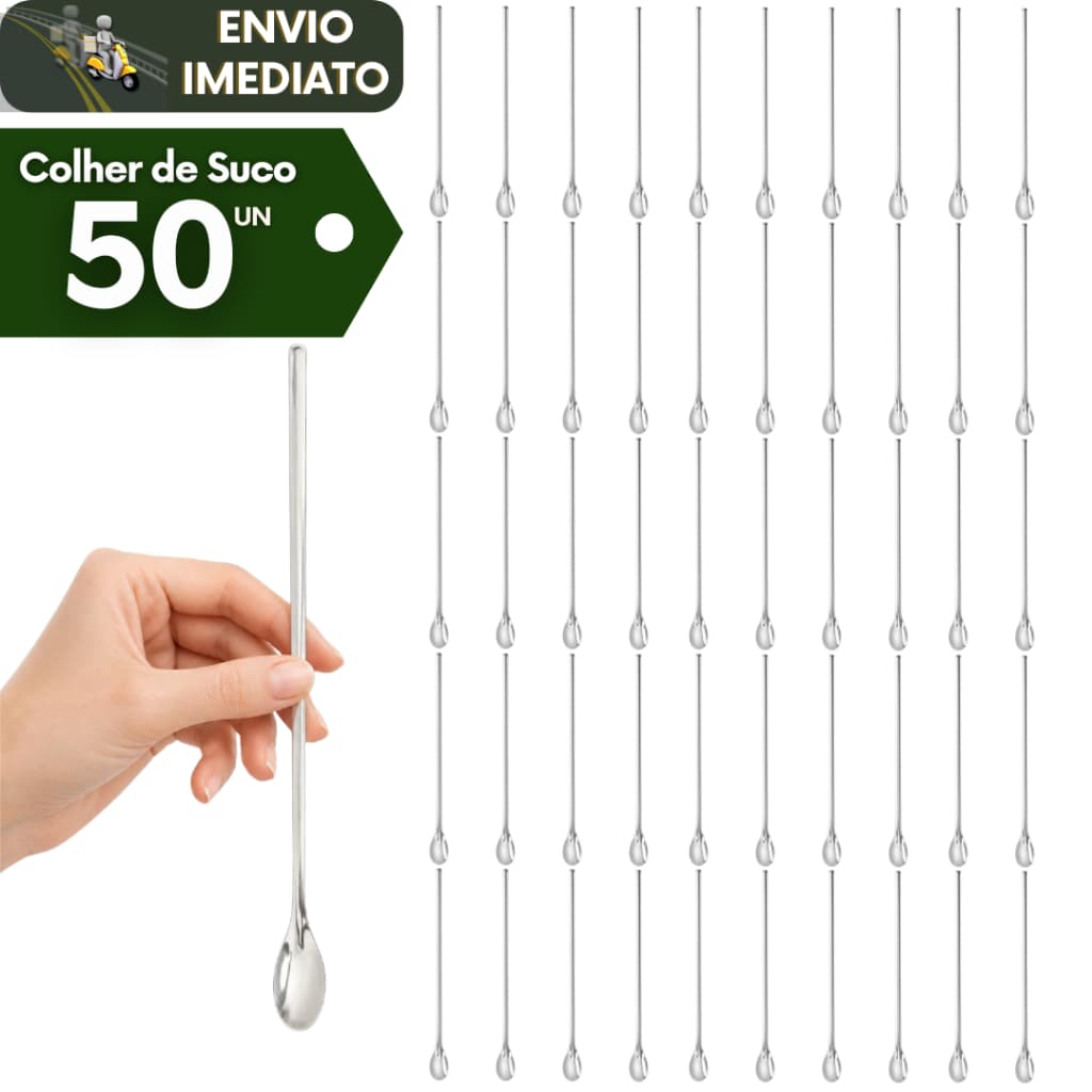 Kit 50 Colher Bailarina Inox Longa 30cm Ideal Para Misturar Drinks Sucos Coquetel Bar Bebidas Barman