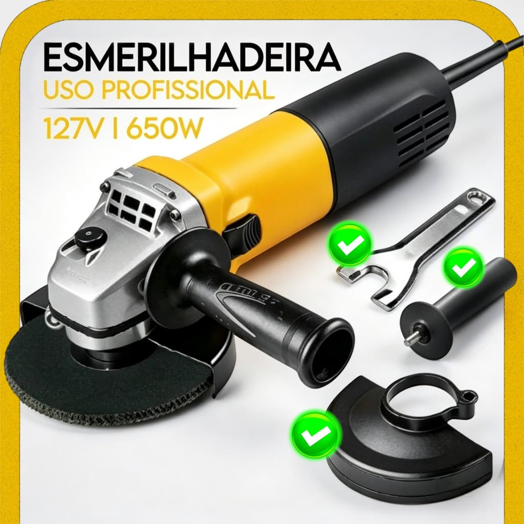 Esmerilhadeira Lixadeira Angular Profissional 650W 127V 115mm 11000RPM 4.1/2