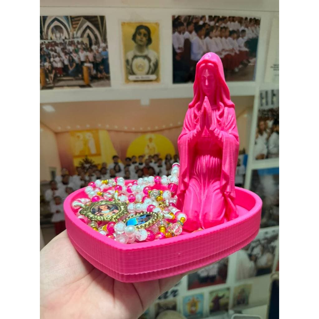 Porta Terço Nossa Senhora Em Formato De Coração - Pratinho Suporte Religioso Decorativo