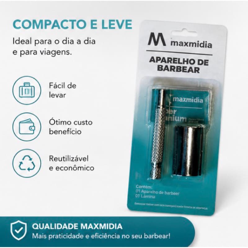 Aparelho de Barbear Clássico em Metal Reutilizável com Lâmina | Barbeador Manual de Segurança Maxmidia