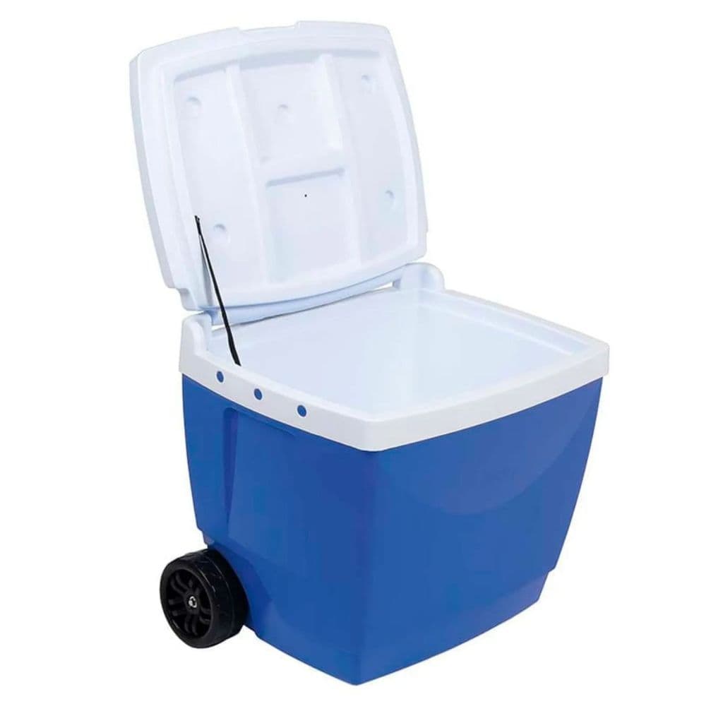 Caixa Térmica Mor 42L com Rodinhas e Alça Retrátil Cooler Grande Azul para Praia Camping Churrasco