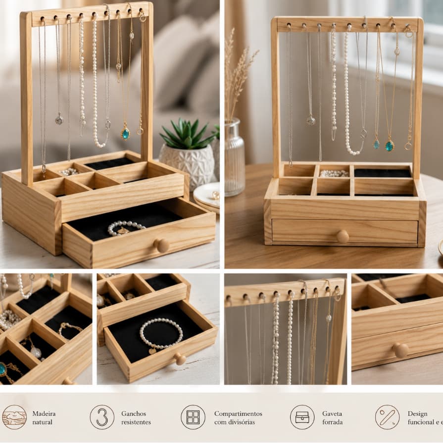 Organizador de Joias em Madeira com Gaveta – Elegância, Praticidade e Sofisticação
