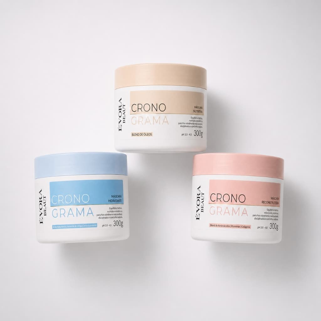 Kit 3 Máscaras Cronograma Capilar Évora  300g Hidratação Nutrição Reconstrução Efeito Teia Profissional