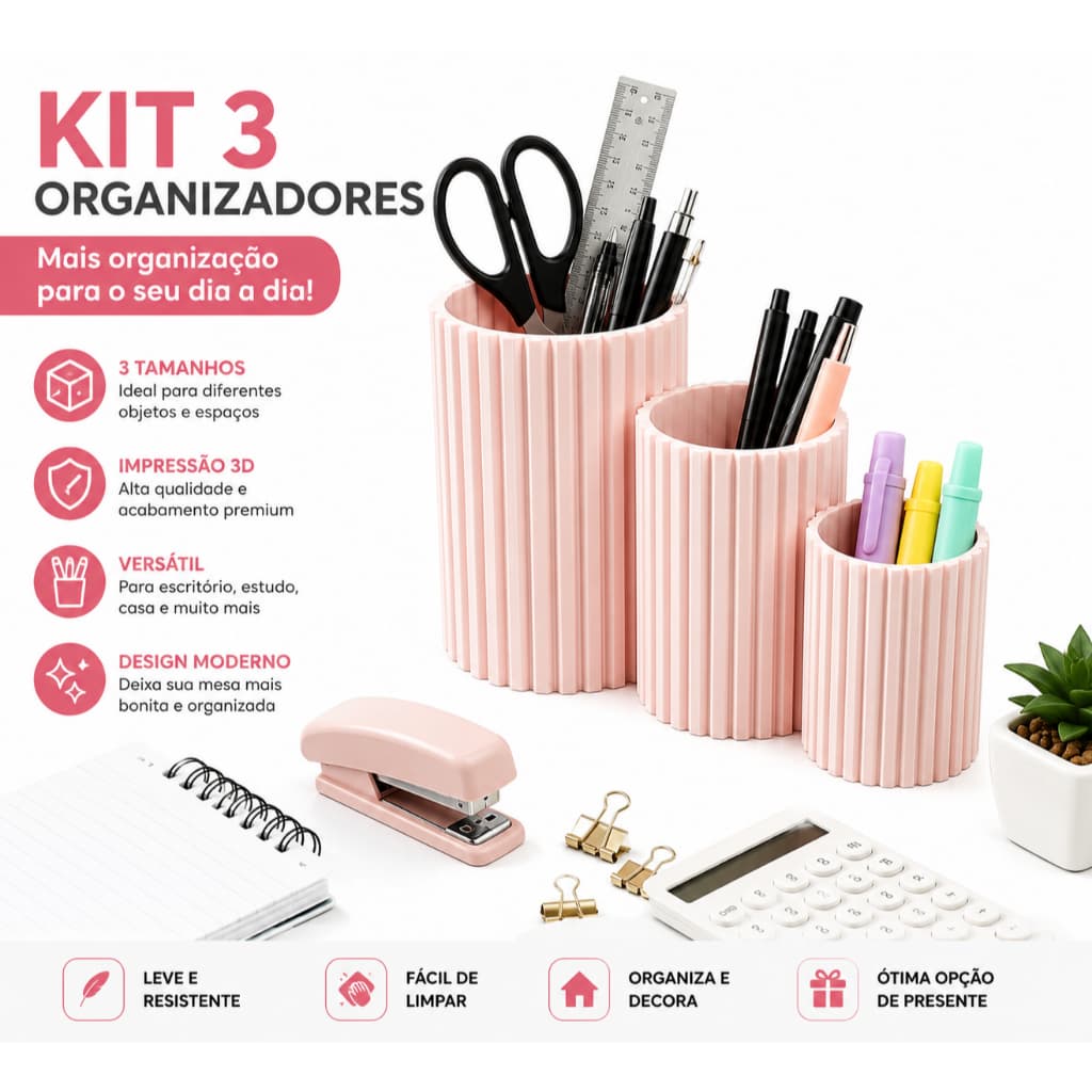 Organizadores de Mesa 3 Tamanhos | Porta Canetas Lápis Pincéis | Organizador
