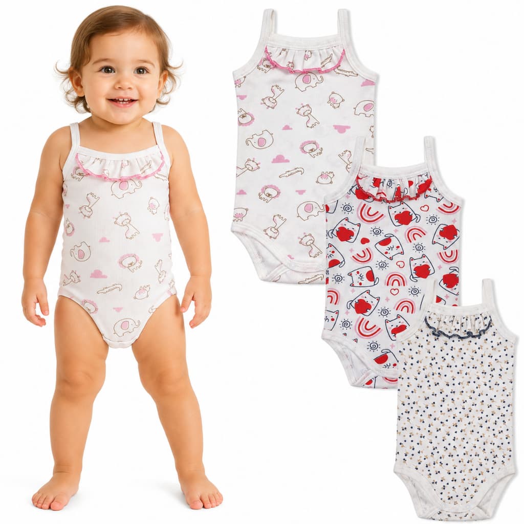 kit 3 body alcinha menina infantil malha canelada verão