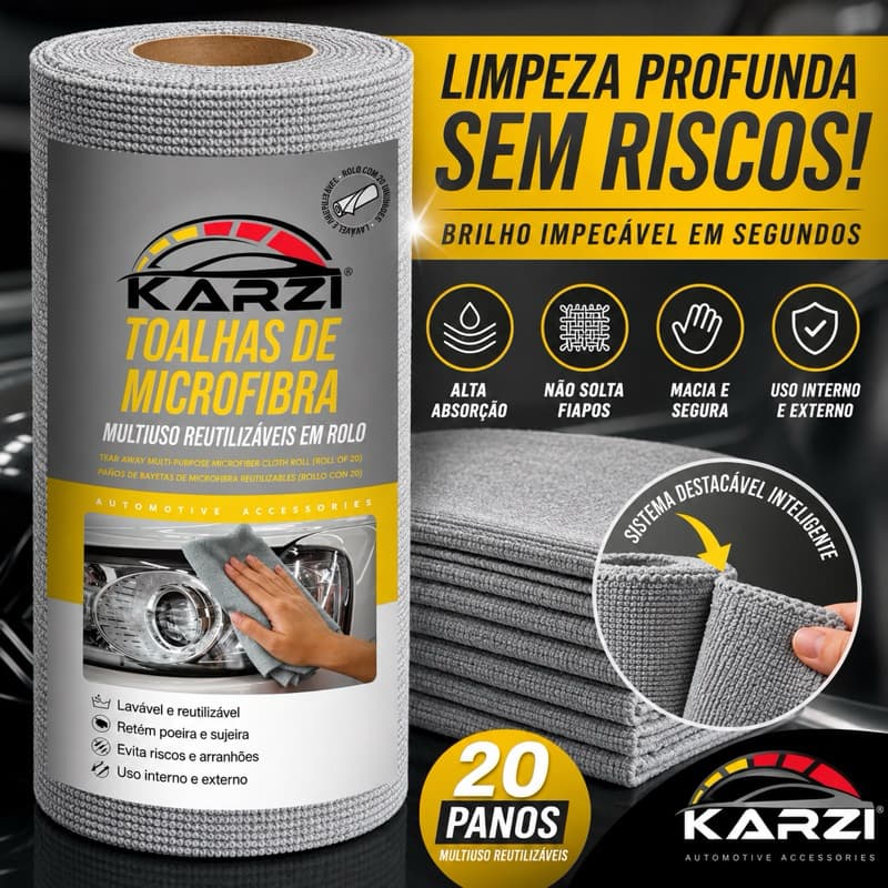Rolo De Pano De Microfibra Reutilizável Com 20 Folhas.