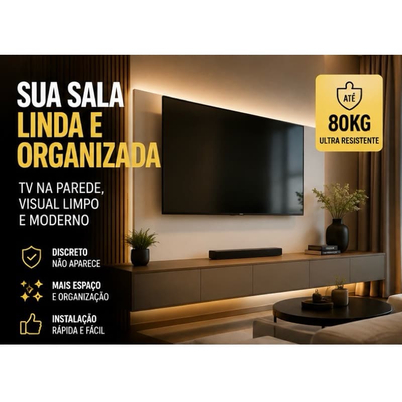 SUPORTE TV FIXO UNIVERSAL DISCRETO 💪 ATÉ 80KG | 10” A 85” | COM PARAFUSOS | FÁCIL INSTALAÇÃO | NÃO APARECE