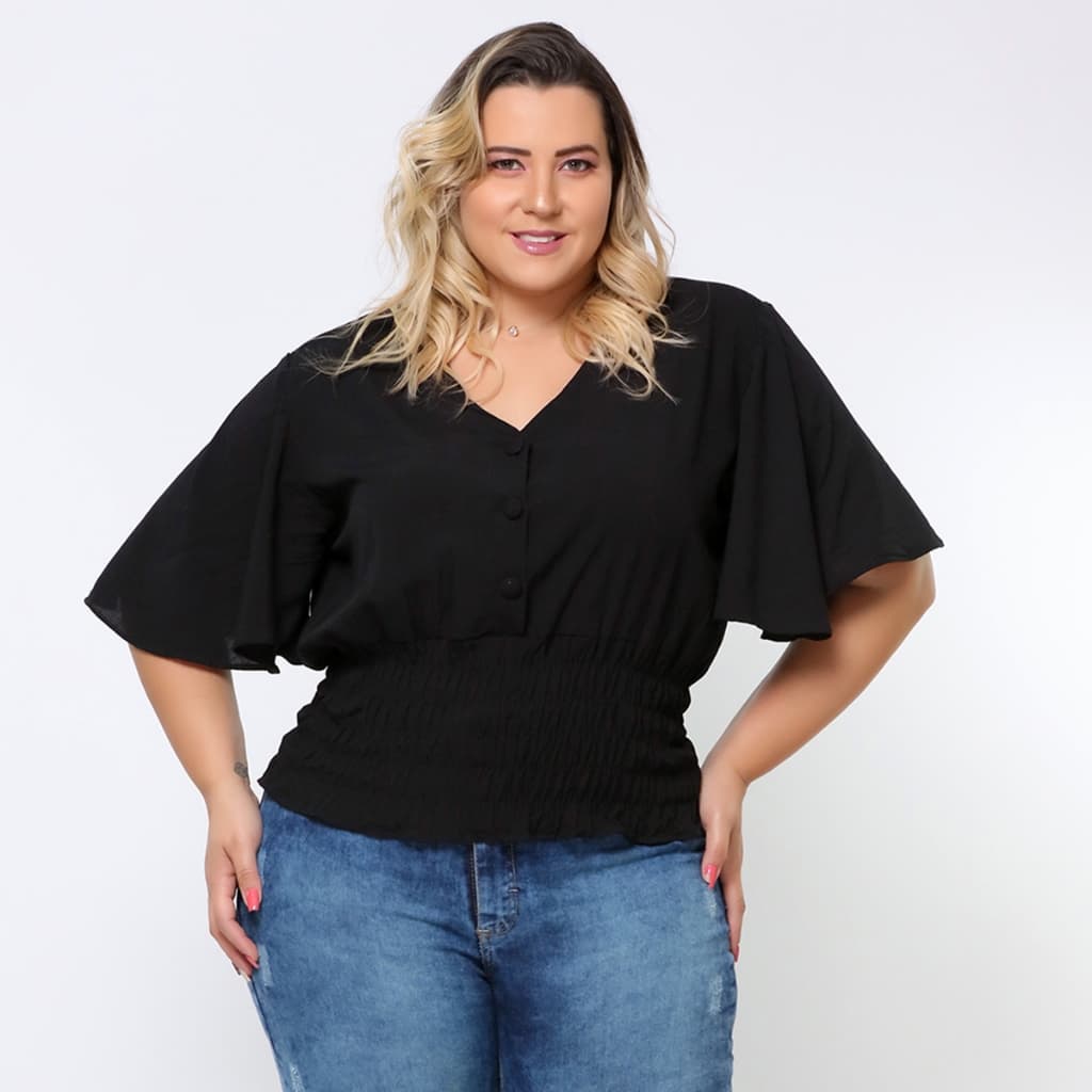 Blusa Feminino Plus Size Cropped Lastex Com Botão Forrado/COD:B11-NOVO