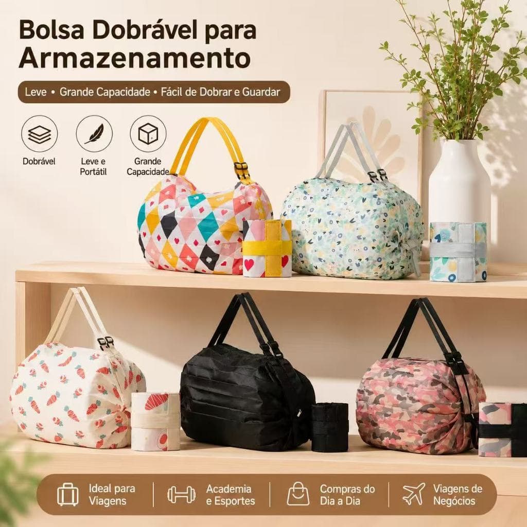 Bolsa multiuso dobrável quando fechado ficar tamanho de uma carteira super prática ótimo para ir na praias e fazer