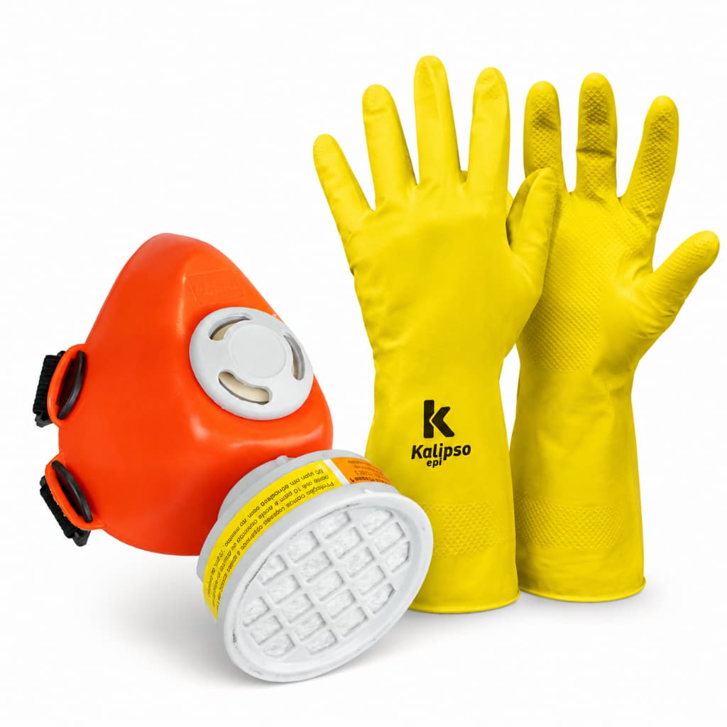 Kit EPI Respirador Semifacial com Filtro + Luva Látex Proteção Completa