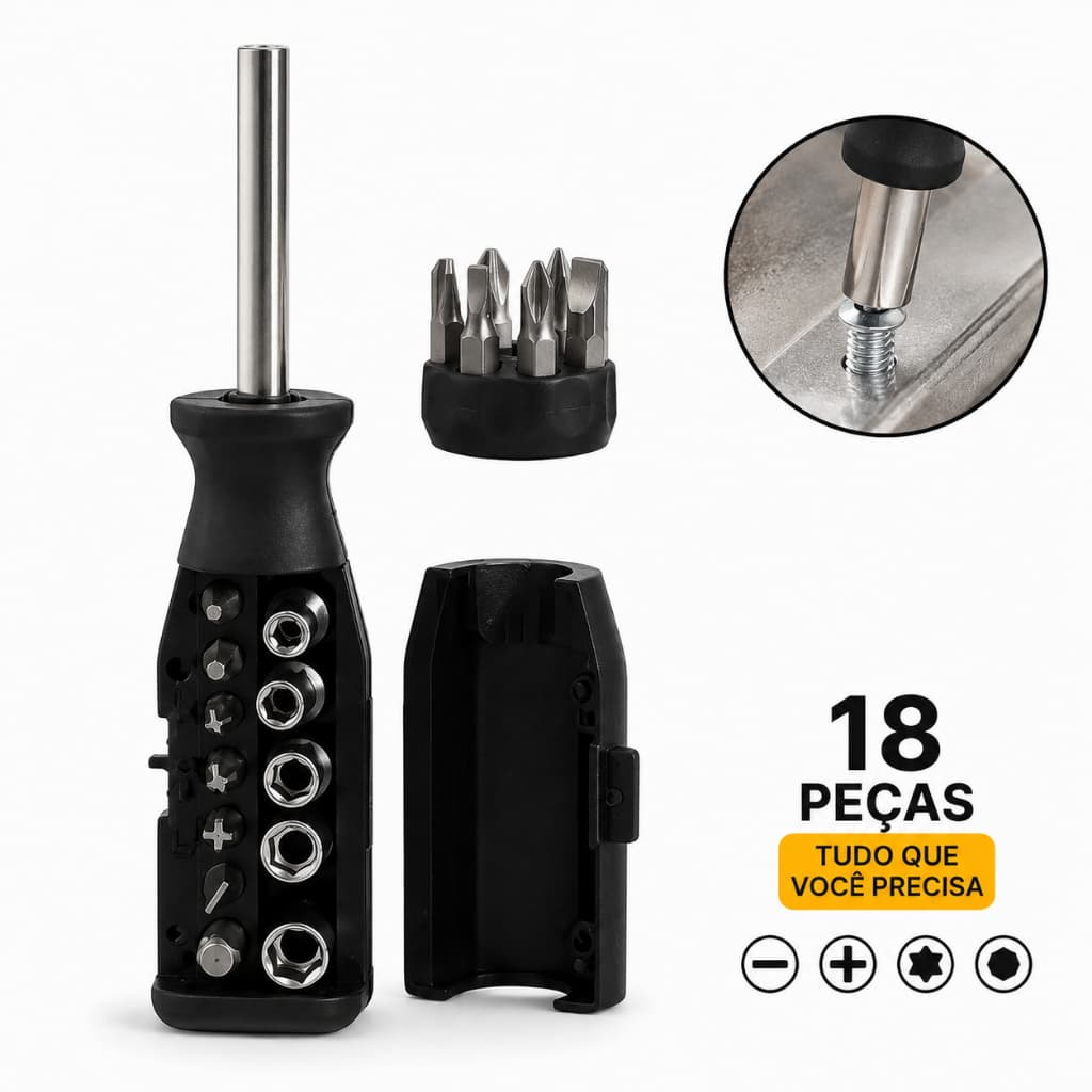 Kit Chaves Soquete Multifuncional 18 Pecas Ferramentas Manutencao Automotiva