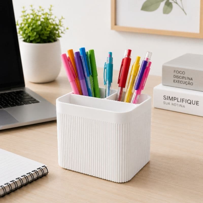 Organizador de Mesa Porta Canetas Multiuso para Escritório e Home Office Preto e Branco