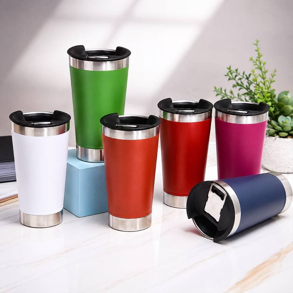 Copo Térmico Inox 473ml Com Tampa e Abridor | Parede Dupla | Mantém Bebida Gelada e Quente | Caneca Térmica Premium