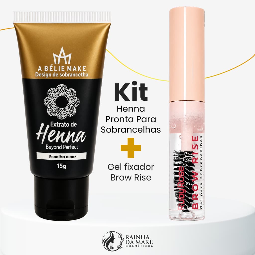 Kit Henna Pronta Design de Sobrancelha Abélie Make + Gel Fixador Brow Rise Ruby Rose de Sobrancelhas