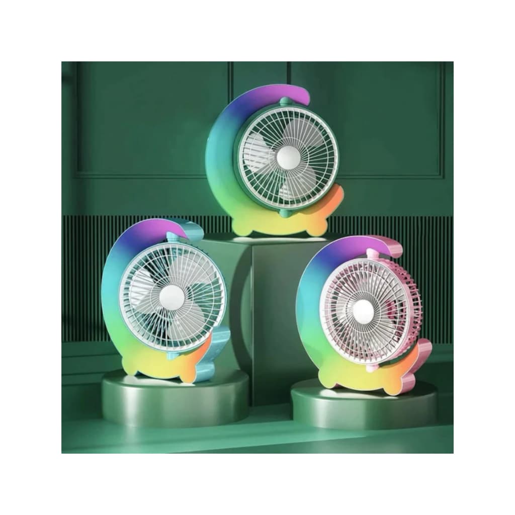 Ventilador Portátil Recarregável USB com LED RGB 3 Velocidades Silencioso