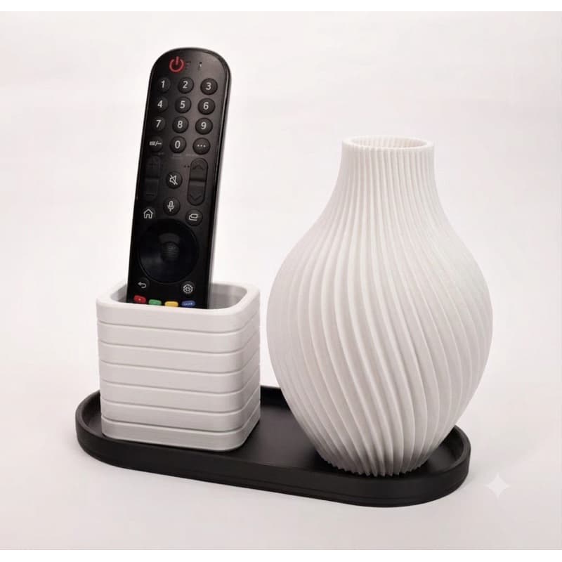 Kit Porta Controle e Vaso Branco ou Bege Texturizado 3D