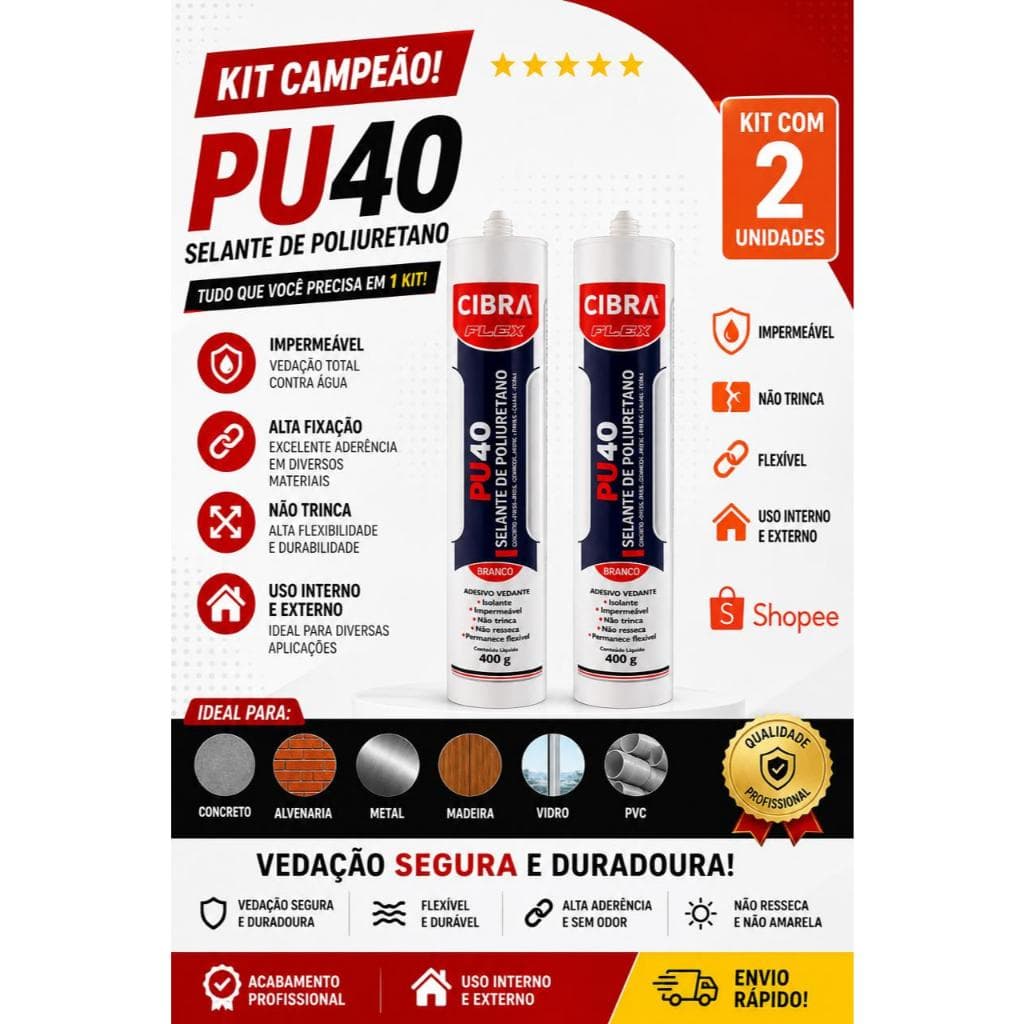 Kit 2 Selante Cola PU40 CibraFlex 400g  Vedação Impermeável Profissional