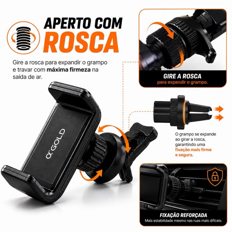 Suporte Veicular Celular A’Gold Universal Saída de Ar Ajustável Seguro